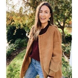 💋Madewell Sherpa caramel tan light brown cocoon jacket coat